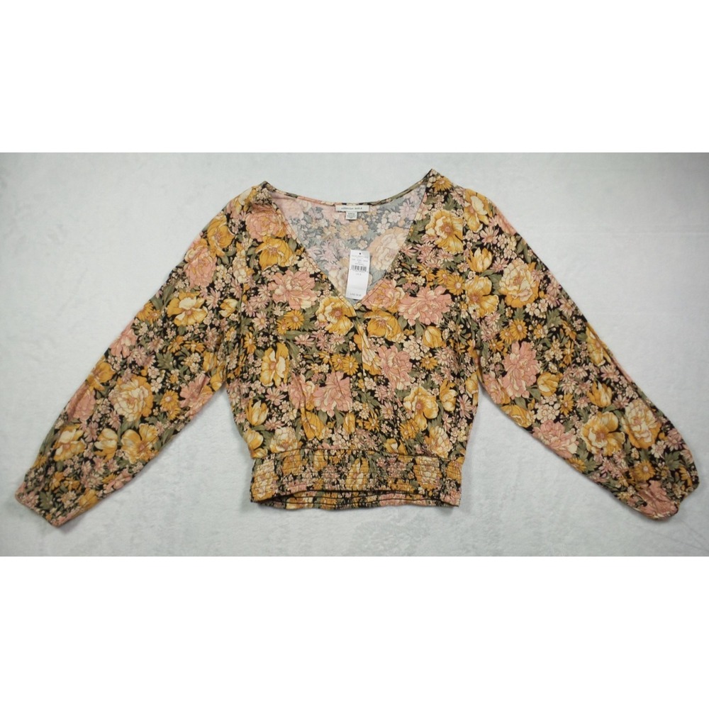 American Eagle Top Womens Size Small Yellow Floral Wrap Front Bubble NWT